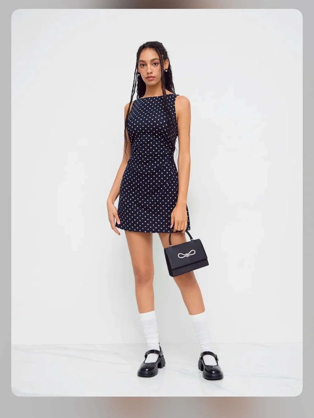 Cider BOAT NECK POLKA DOT RUCHED MINI DRESS M CR27-36